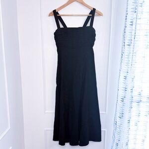 Abercrombie & Fitch Black Emerson Poplin Wide Strap Linen Blend Midi Dress MP